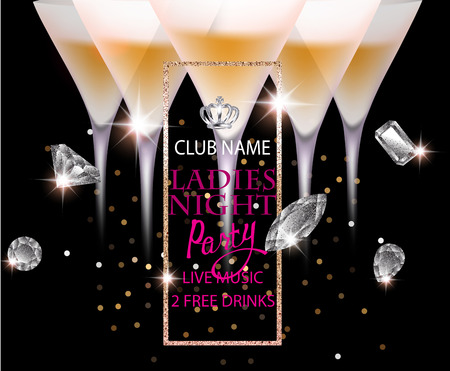 Ladies night banner with diamonds and glasses of champagne.のイラスト素材
