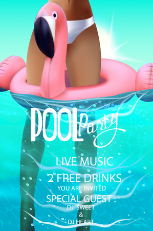 Pool party poster with inflatable.のイラスト素材