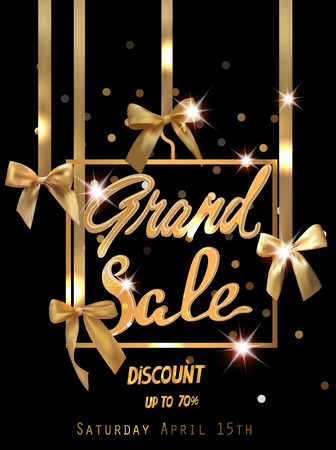 Grand Sale banner with decorative ribbons and bows. Vector illustrationのイラスト素材