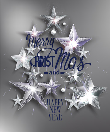 Merry christmas greeting card with stars. Vector illustrationのイラスト素材