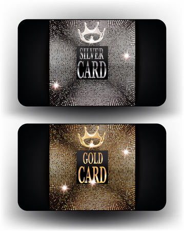 Gold and silver sparkling cards with vintage shiny design elements. Vector illustrationのイラスト素材