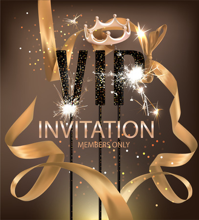 VIP Party banner with serpentine, confetti and sparkler letters. Vector illustrationのイラスト素材