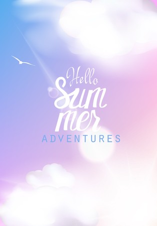 View of clouds and sun in the sky. Summer background. Vector illustrationのイラスト素材
