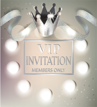 VIP invitation card with beautiful ribbons and crown. Vector illustrationのイラスト素材