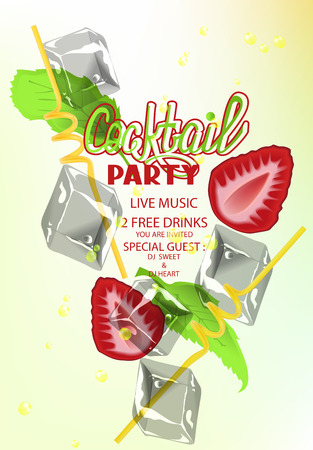 Cocktail party with cocktail objects and strawberry. Vector illustrationのイラスト素材
