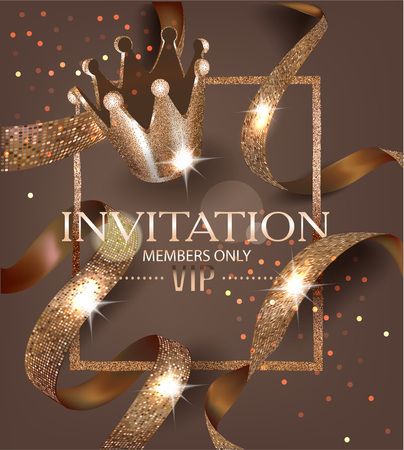 Elegant VIP card with textured ribbons with pattern. Vector illustrationのイラスト素材