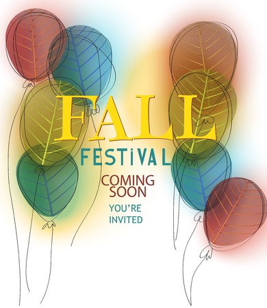Fall festival announcement banner with doodle air balloons with leaf texture. Vector illustrationのイラスト素材
