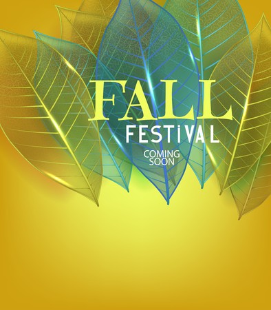 Fall festival announcement banner with yellow and blue skeleton leaves. Vector illustrationのイラスト素材