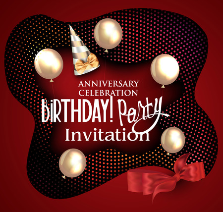 Red birthday background with air balloons and half tone background. Vector illustrationのイラスト素材