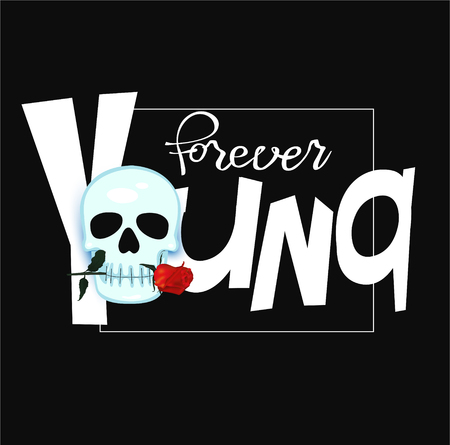 Forever young funny lettering with skull. Vector illustrationのイラスト素材