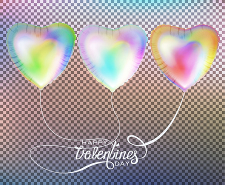 Holographic colored heart shaped air balloons. Valentines Day. Vector illustrationのイラスト素材