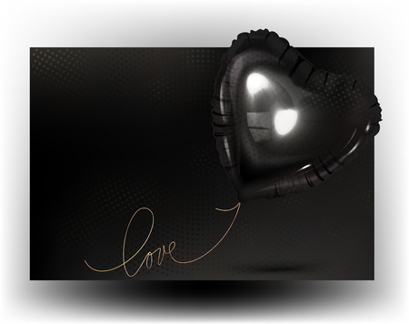 Black heart shaped balloon with gold stringのイラスト素材