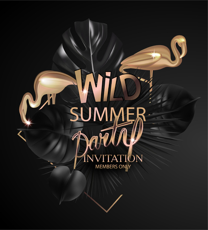 Wild summer party with tropical floral elements. Vector illustrationのイラスト素材