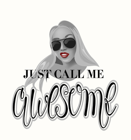 Young woman with long hair. Just call me awesome. Vector illustrationのイラスト素材