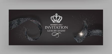 Invitation banners with black sparkling ribbons. Vector illustrationのイラスト素材