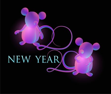 Neon mice. New year 2020. Vector illustrationのイラスト素材