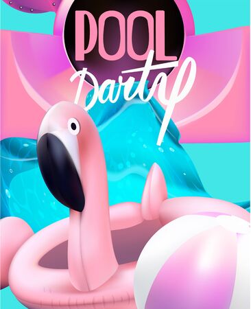 Pool party banner with summer design elements. Vector illustrationのイラスト素材