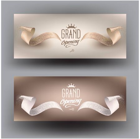 Elegant invitation banners with curly cut ribbons. Vector illustrationのイラスト素材