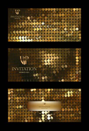 Set of shiny beautiful vip cards made with gold circles. Vector illustrationのイラスト素材
