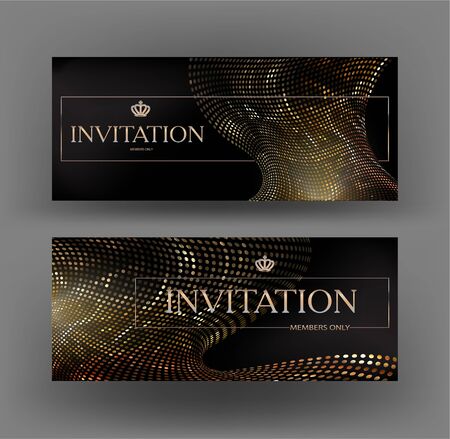 Elegant golden banners with abstract design elements made from metallic circles. Vector illustrationのイラスト素材