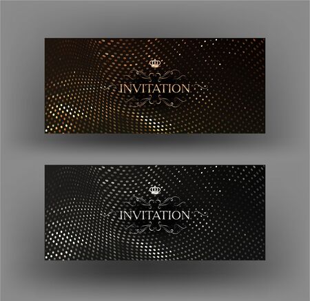 Gold and silver elegand invitations with wavy diamond pattern. Vector illustrationのイラスト素材