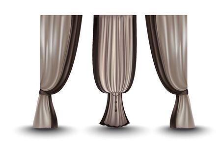 Set of realistic pleated curtains. Vector illustrationのイラスト素材