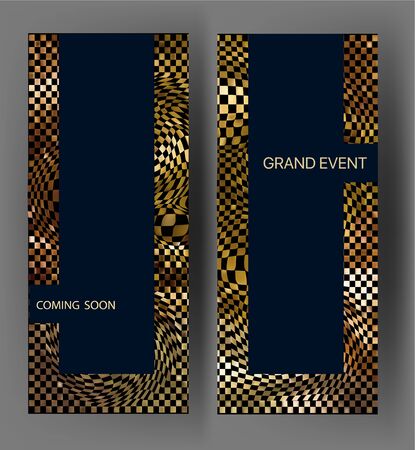 Vertical banners with gold textured background. Vector illustrationのイラスト素材