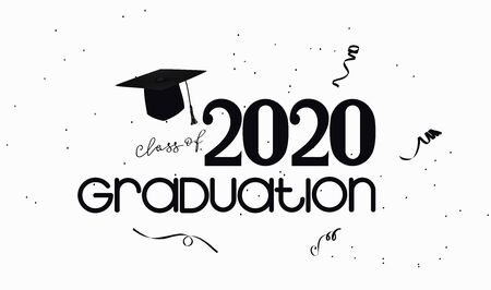 Graduation 2020 party poster in black and white style. Vector illustration