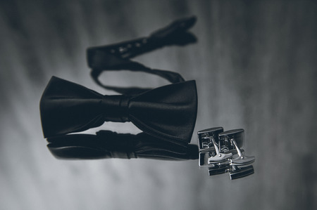 Wedding accessories for groom bow tie and cufflinksの写真素材