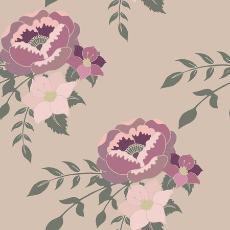 Romantic Floral Seamless Pattern, English Home Flower Pattern on Neutral Background Repeat Patternのイラスト素材