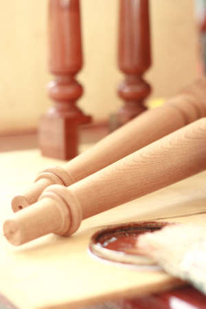 Building a wood table is in the blurred backgroundの写真素材