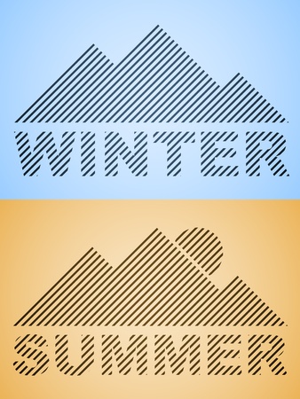 vector striped winter and summer mountainのイラスト素材