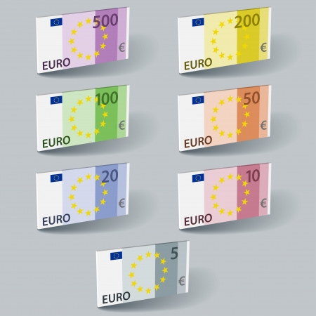 vector euro paper bill banknotes with shadowsのイラスト素材