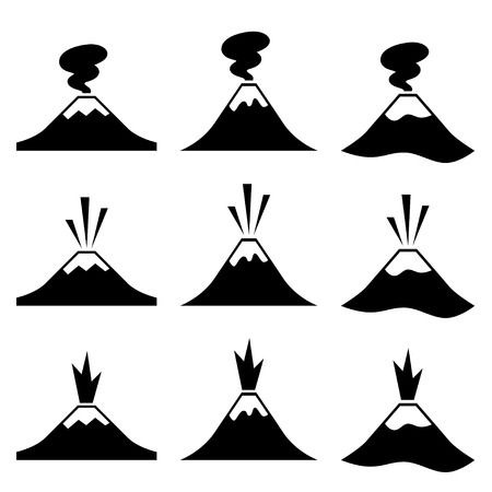 vector active erupting volcano pictogramsのイラスト素材