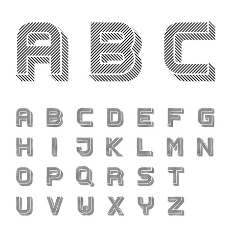 vector 3D black striped font alphabet lettersのイラスト素材