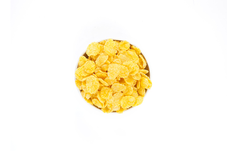 Frame Corn Flakes in the Bowl Isolated Top View on White Background 