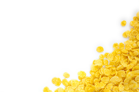 Frame Corn Flakes Isolated Top View on White Backgroundの写真素材