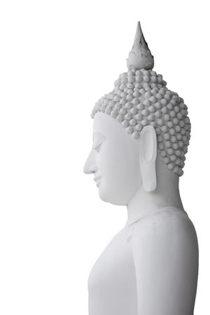 Side view of white Buddha statue with isolated backgroundの写真素材