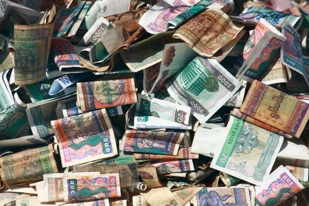 Heap of myanmar money, paper currency, bank