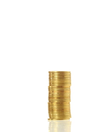 Gold coin heap isolated on white background
