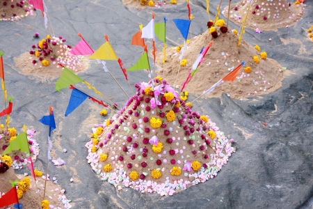 Tradition of carrying sand into the temple or monasteryの写真素材