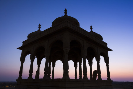 Bada Bagh Cenotaph silhouette sunset in Jaisalmer, Rajasthan, India