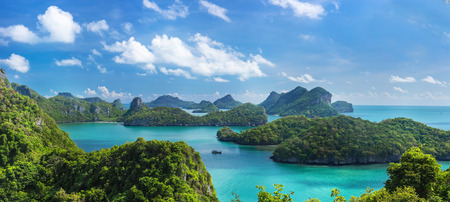 Sea beach island sky with bird eye view panorama at Mu Ko Ang Thong. This place is a marine national park in the Gulf of Thailand.の写真素材