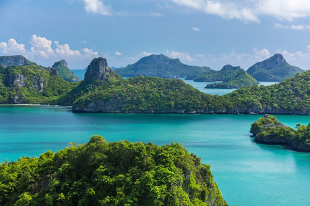Sea beach island sky with bird eye view at Mu Ko Ang Thong. This place is a marine national park in the Gulf of Thailand.の写真素材