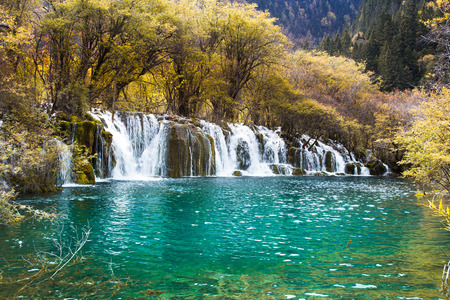 Arrow bamboo waterfall jiuzhaigou scenic in Sichuan, Chinaの写真素材
