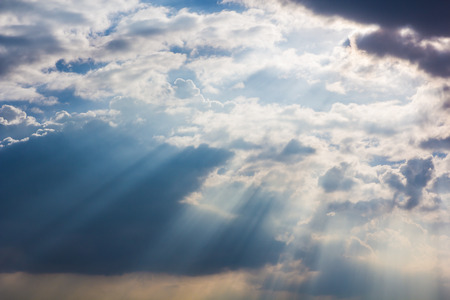 Sunray through haze on sky can be used as background and dramatic lookの写真素材