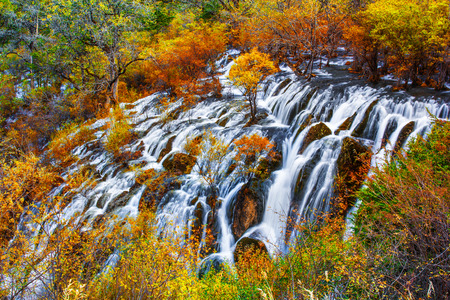 Shuzheng waterfall jiuzhaigou scenic in Sichuan, Chinaの写真素材