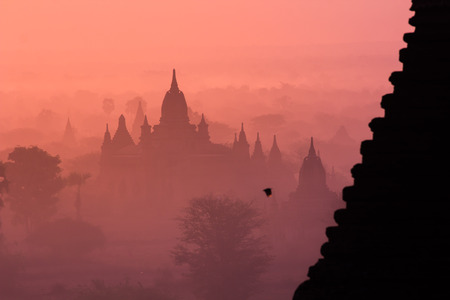 Silhouette Temples in Bagan, Land of Pagoda, Myanmarの写真素材