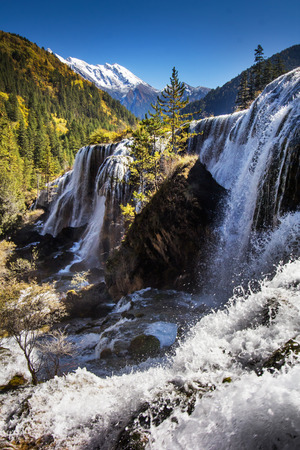 Pearl Shoal Waterfall jiuzhaigou scenic in Sichuan, Chinaの写真素材