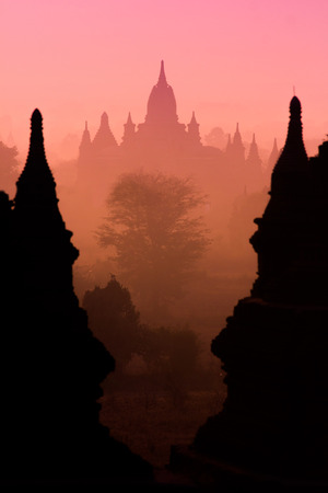 Silhouette Temples in Bagan, Land of Pagoda, Myanmarの写真素材